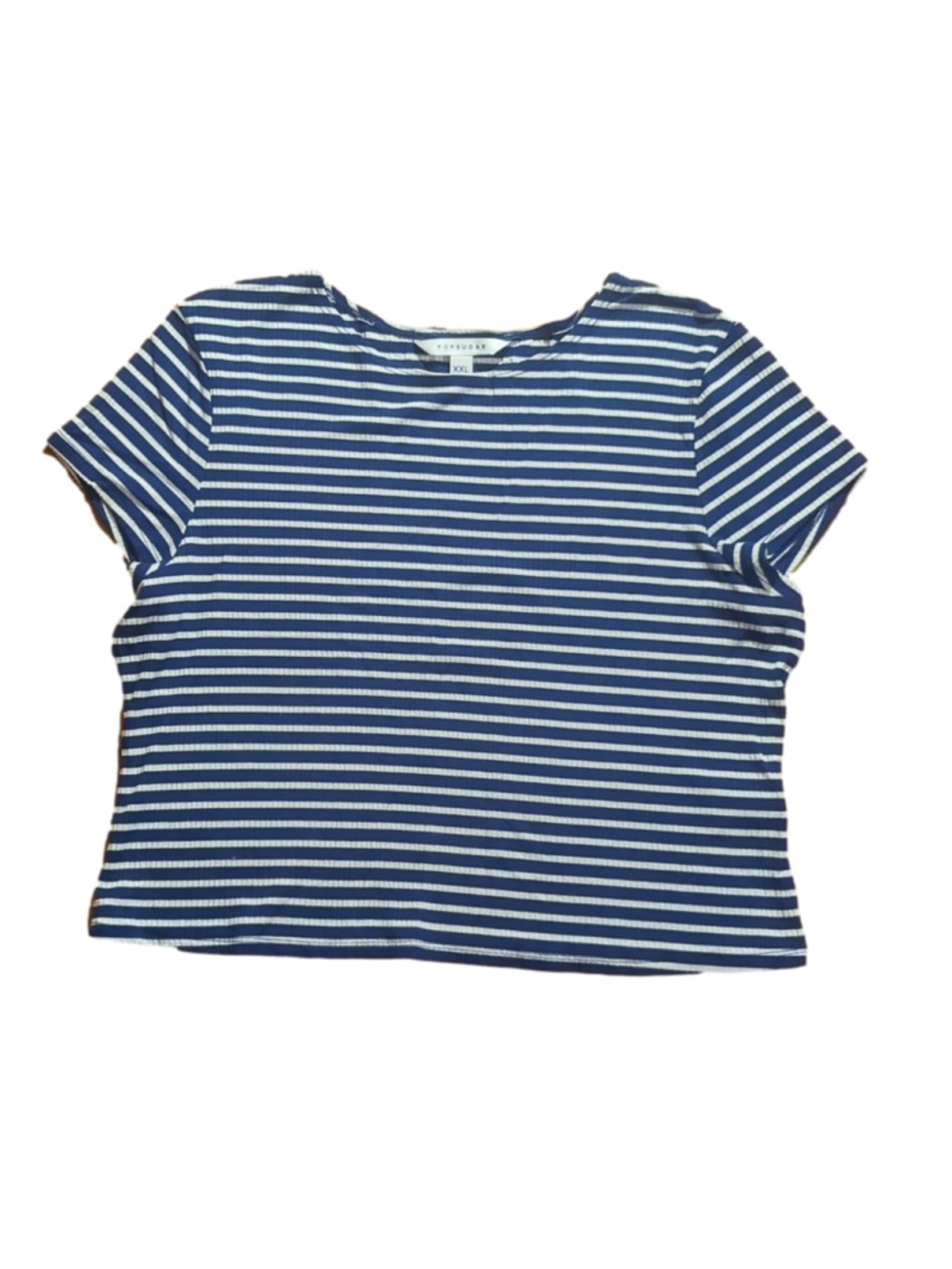 PopSugar Striped Ribbed Crop T-Shirt XXL Blue White